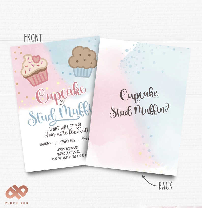 Printable Gender Reveal Invitation. Cupcake or Stud Muffin. Etsy
