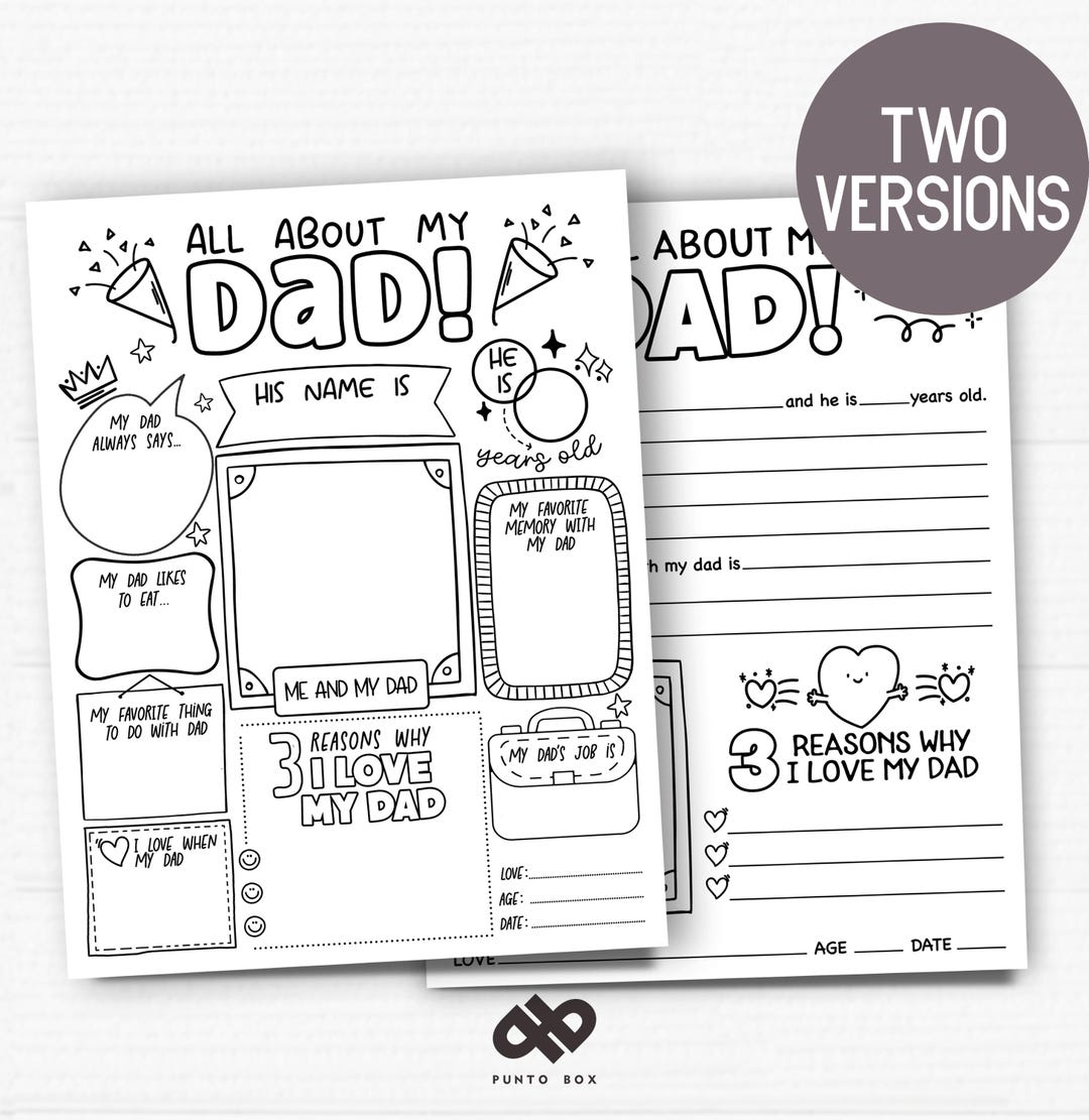 Father’s Day Coloring Page – All About My Dad Printable (2 Versions ...