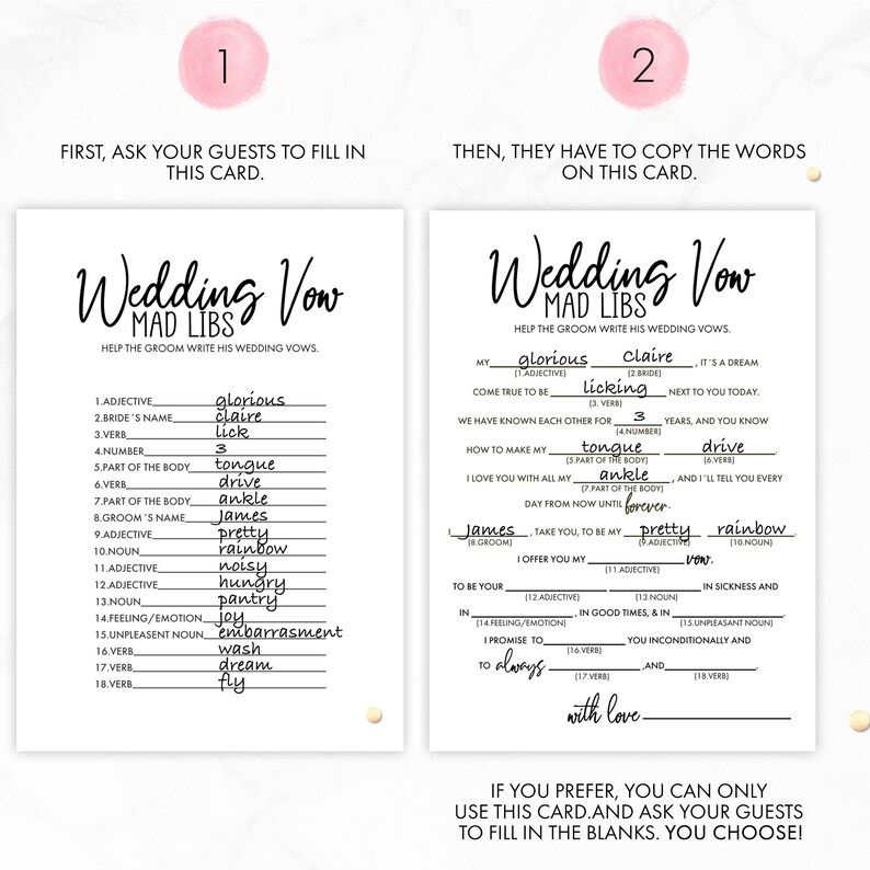 Bridal Shower Games. Wedding Vow Mad Libs. Bride and Groom Etsy