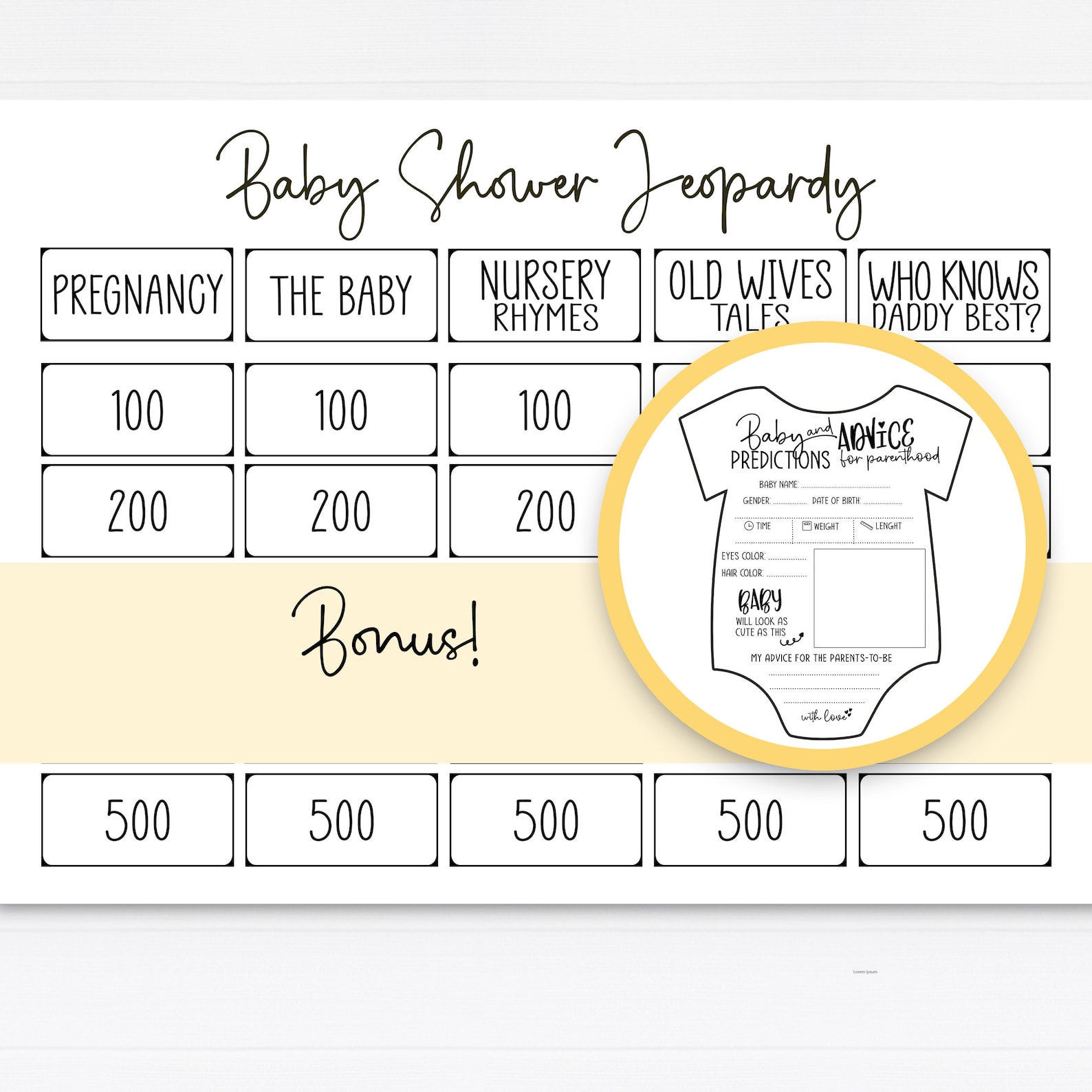Printable Baby Shower Jeopardy. Free Baby Predictions and Etsy