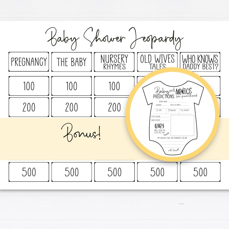 Printable Baby Shower Jeopardy. Free Baby Predictions and Etsy