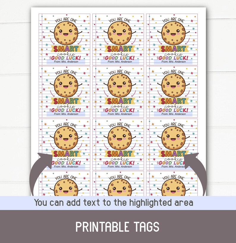 Testing Day Encouragement Tag - You Are One Smart Cookie - Editable ...