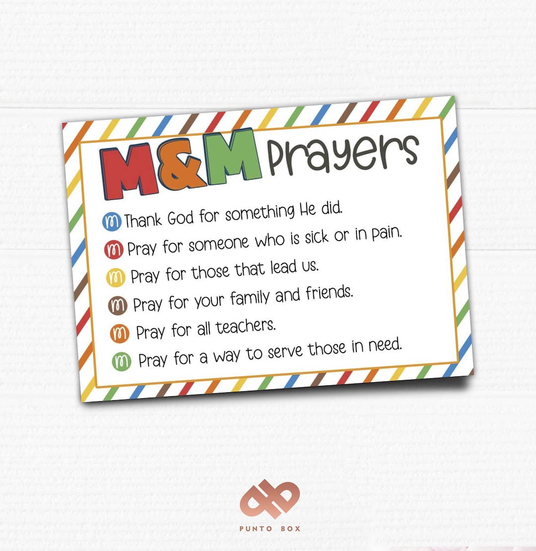 Printable M&M Prayers Tag. Editable Sunday School Cards. VBS. Etsy