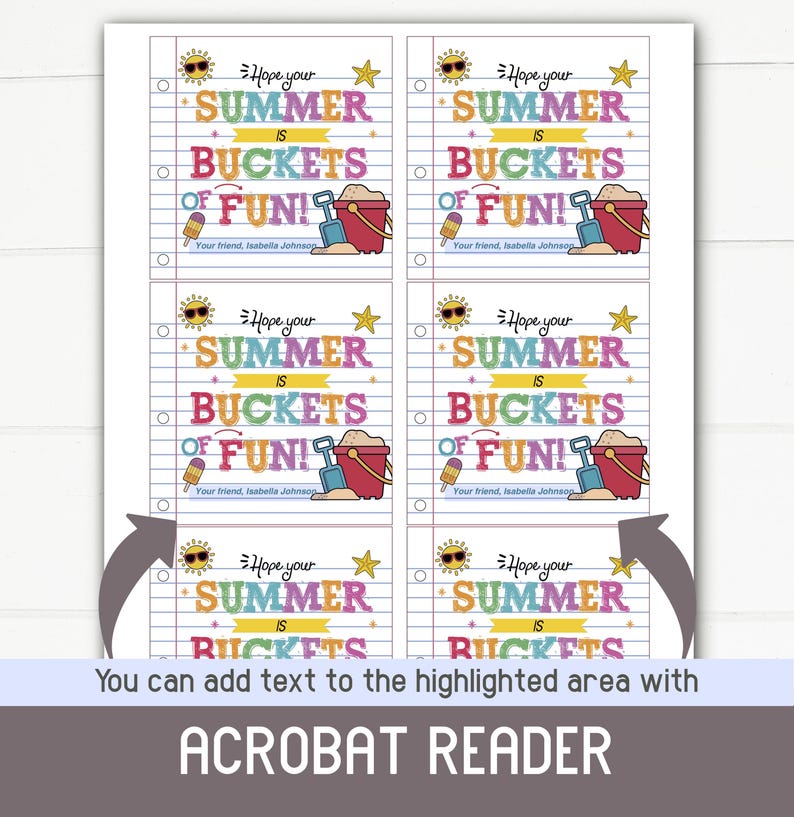 Buckets of Fun Summer Gift Tag | End of Year Student Tag | Printable ...