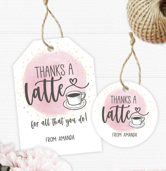 Printable Thanks a latte tag. Favor tag. Pink watercolor. Three sizes ...