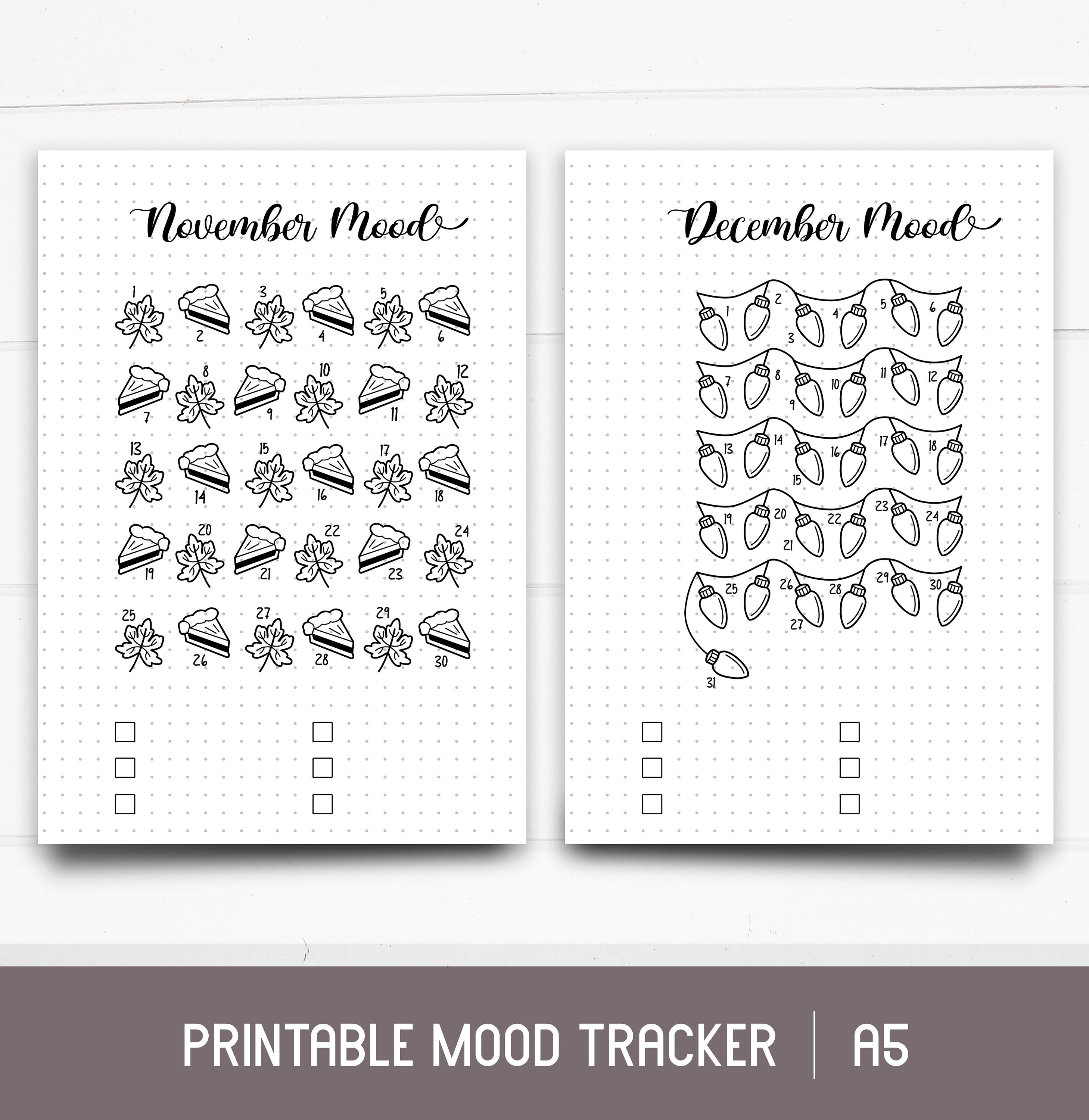 Printable Mood Tracker Bundle. Monthly Mood Trackers. A5 Journal Page ...