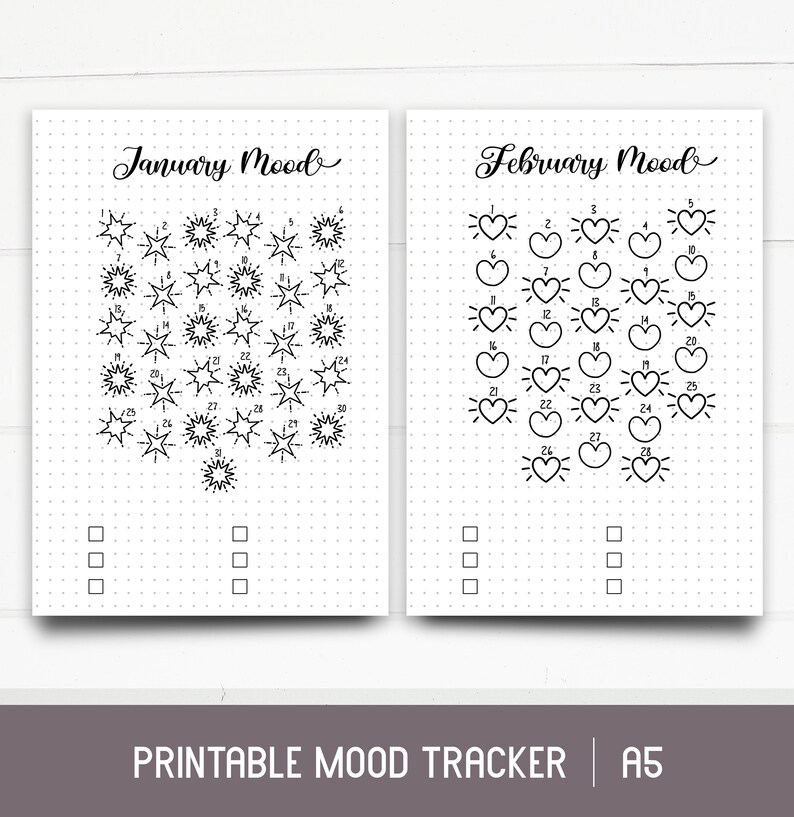 Printable Mood Tracker Bundle. Monthly Mood Trackers. A5 Journal Page ...