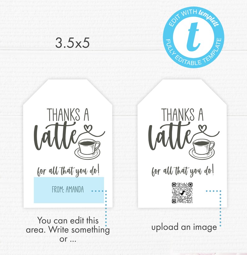 Printable Thanks a Latte Tag. Three Sizes. Gray. Editable - Etsy