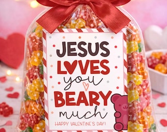 Printable Valentine’s Day Card for Church or Classroom. -Jesus Loves You Beary Much - Instant download.