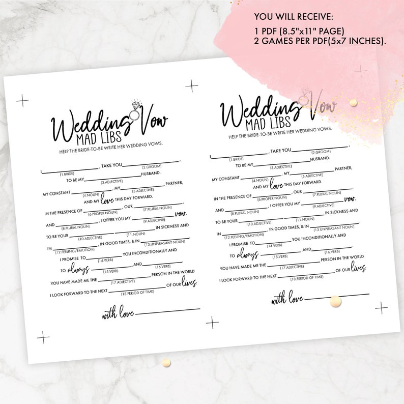 Bridal Shower Games. Wedding Vow Mad Libs. Bride and Groom Etsy