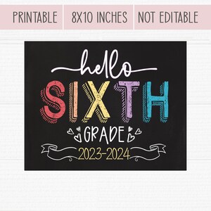 Printable First Day of School Sign. First Day of Sixth Grade - Etsy