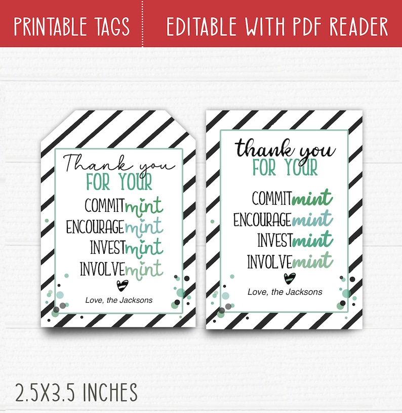Printable Teacher Appreciation Favor Tag. Thank You for Your Commitmint ...