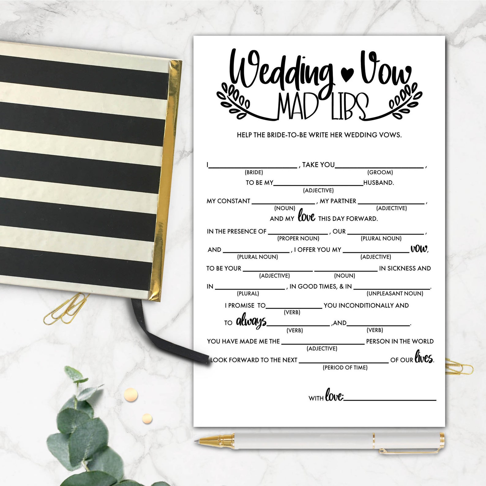 Bridal shower Games Wedding Vow Mad Libs. Hen Party. Etsy