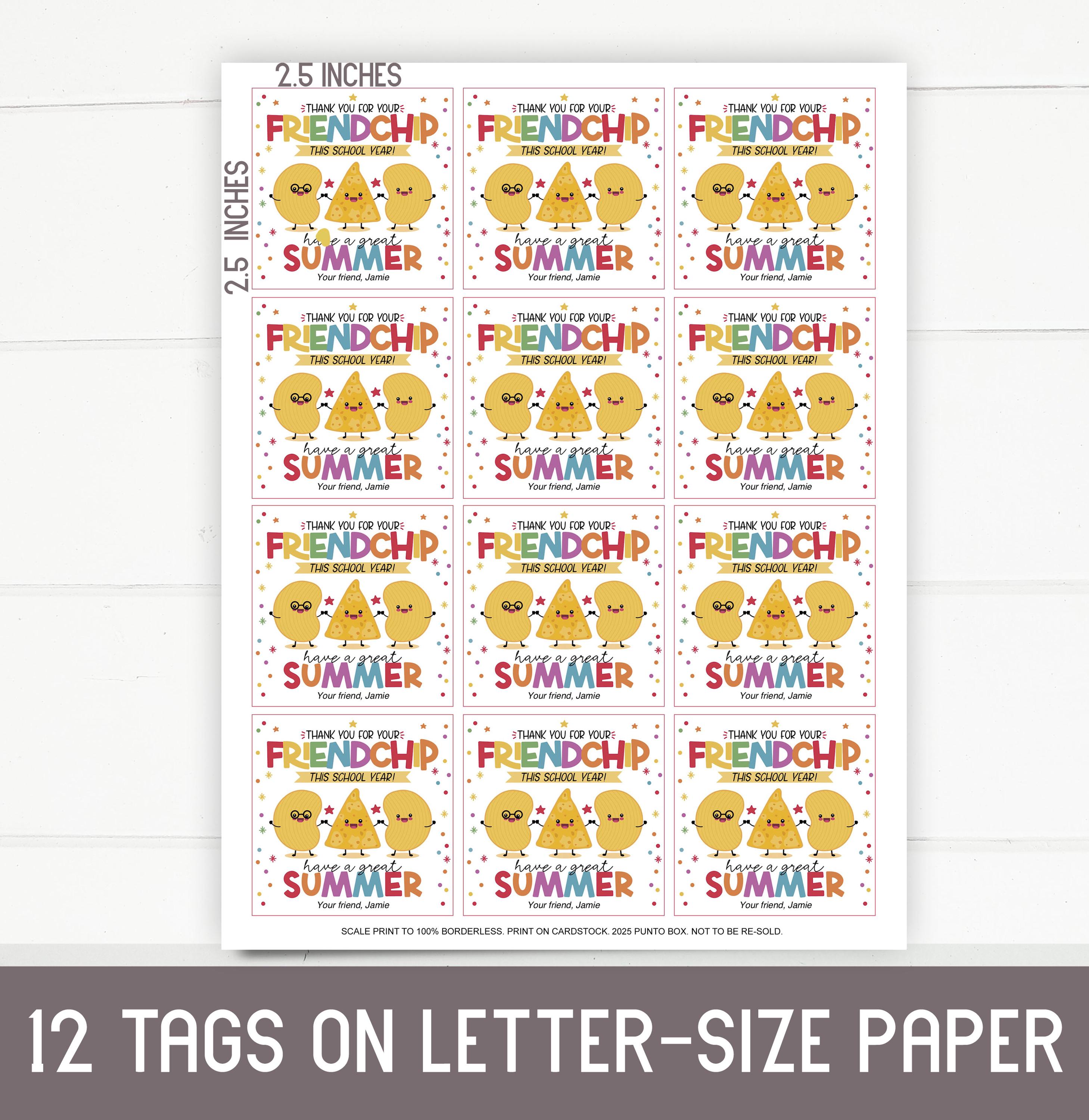 End of the Year Summer Gift Tag for Classmates – “thank You for Your ...