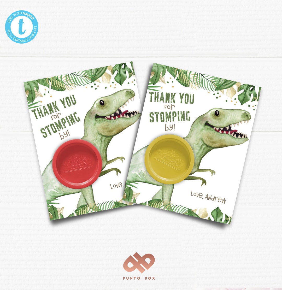 Play Doh Printable Cards. Birthday Favor Tags. Watercolor Dinosaur ...