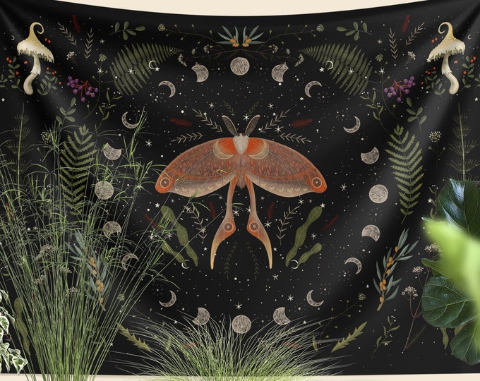 Moth Tapestry Botanical Tapestry Witchy Decor Moon Etsy