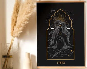 Libra Poster, Horoscope Print, Astrological Wall Art, Exhibition Poster, Zodiac Poster, Birthday Present, Housewarming, Boho, Zodiac