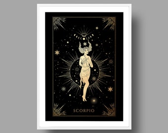 Scorpio Poster, Celestial Art, Scorpio Poster, Astrology Poster, Witchy Decor, Witchy Wall Art, Zodiac Poster, Scorpio Decor, Zodiac Print