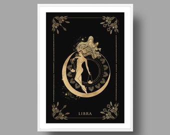 Libra Print, Zodiac Print, Witchy Decor, Astrology Art, Goddess Art, Witch Wall Art, Libra Gift, Witchcraft