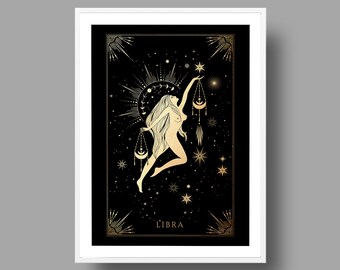 Zodiac Poster, Libra Gift, Libra Decor, Zodiac Print, Gift for Libra, Libra Art Print, Astrology Poster, Witchy Decor, Aesthetic Art