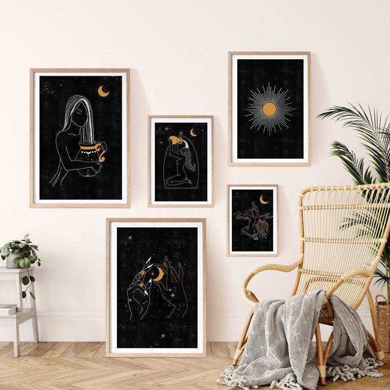 Witchy Boho Home Decor Gallery Wall Set of 5 Witchy Wall Art | Etsy