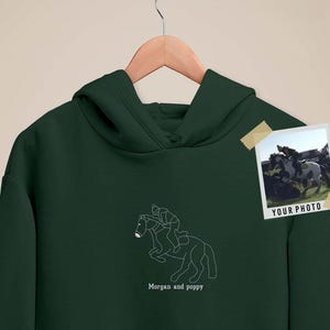 Embroidered Horse Portrait Hoodie, Personalised Horse Riding Photo Line Art Sketch Hoodie, Pet Portrait with Name Jumper, Equestrian Gifts