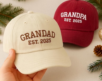 Gorra de béisbol personalizada para abuelo, gorra bordada para abuelo con año de fundación, regalo vintage para abuelos, gorra para anunciar el embarazo, regalo de Navidad
