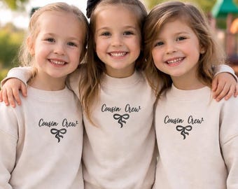 Felpa girocollo ricamata per bambini con la scritta "Cugini", simpatici abbinamenti tra cugini per neonati e bambini, regalo per riunioni di famiglia, regalo di vacanza per i cugini preferiti