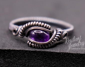 Custom Amethyst Wire Wrapped Ring – Sterling Silver or Copper