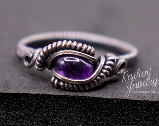 Custom Amethyst Wire Wrapped Ring – Sterling Silver or Copper