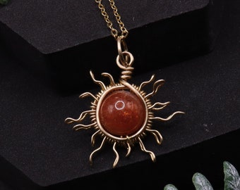 Radiant Sunstone Sun Gold Pendant - Handcrafted Crystal Jewelry - Sunbeam Crystal Necklace for Mom Daughter - Vacation Jewelry- Summer Sun