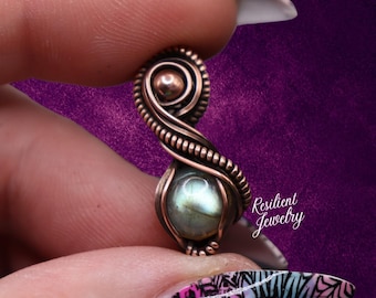 Made to Order Labradorite Mini Pendant - Green Gold and Blue Flash Labradorite- Mini Antique Copper Crystal Wire Wrapped Everyday Jewelry