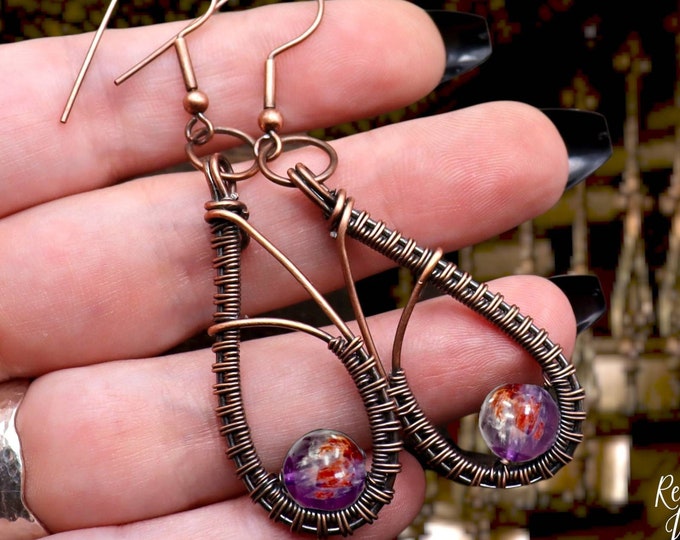 CUSTOM CHOICE Wire Weaved Crystal Earrings- Teardrop Dangling Earrings Copper or Niobium Hypoallergenic Earhooks-