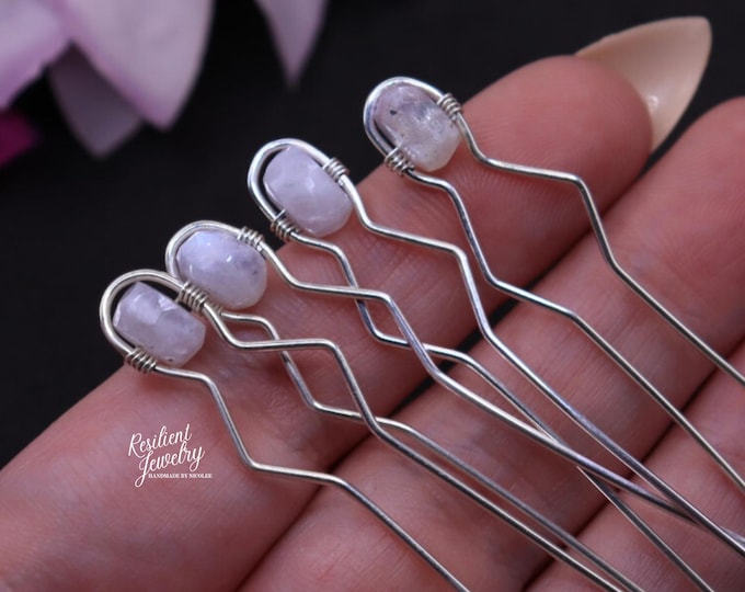 Sterling Silver Moonstone Hairpins: Crystal Hair Jewelry