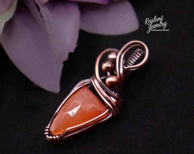 Carnelian Copper Wire Wrapped Pendant - Orange Crystal Necklace - Sacral Chakra