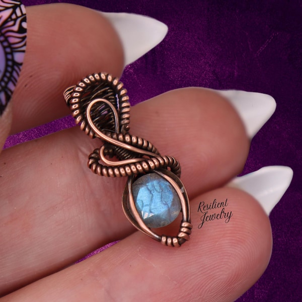 Copper Wire Wrapped Labradorite Pendant – Mini Talisman Jewelry