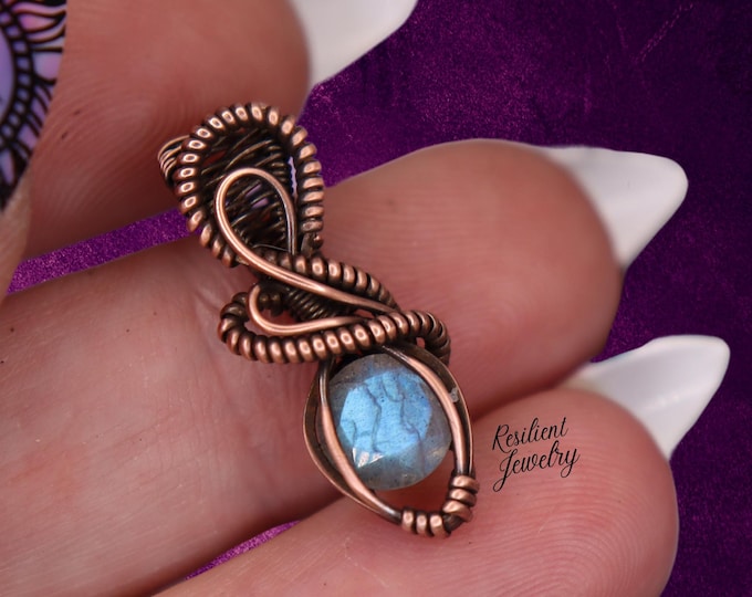Custom Labradorite Mini Pendant- Made to Order Blue Labradorite Copper Wire Wrapped Mini Talisman - Cute 1 inch Crystal Jewelry