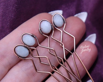 Aquamarine Crystal Hair Pins for Updo Hair Styles- Twist Hair Ties - Mini Crystal Hair Fork - U Pins