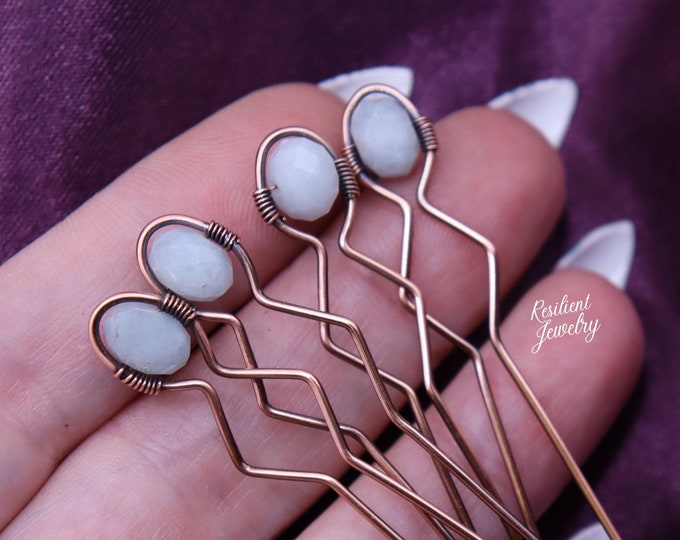 Aquamarine Crystal Hair Pins for Updo Hair Styles- Twist Hair Ties - Mini Crystal Hair Fork - U Pins