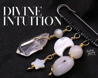 Moonstone Crystal Charm Pin - Divine Intuition - Wire Wrapped Gemstone Bag Pin