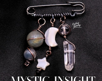 Labradorite Crystal Charm Pin - Mystic Insight for Intuition - Gemstone Lapel Hat or Purse Pin