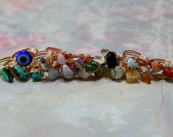 Kids Crystal Ring- Little Finger Rings - Wire Crystal Chip Ring  - Toddler Girl Jewelry - Knuckle Ring Dainty Girl Jewelry- Copper Wire Ring