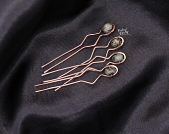 Copper African Turquoise Hair Pins - Medium 3 inch Long - Decorative Bobby Pins for Hair and Up dos - Beaded U pins