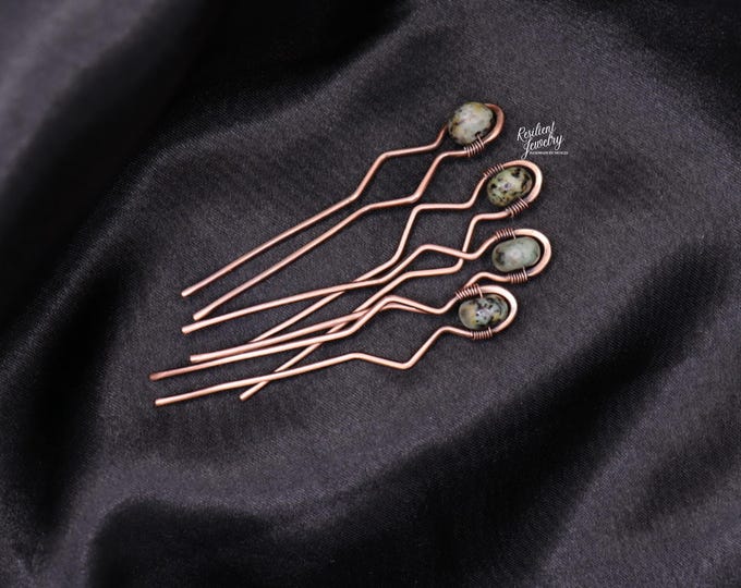 Copper African Turquoise Hair Pins - Medium 3 inch Long - Decorative Bobby Pins for Hair and Up dos - Beaded U pins