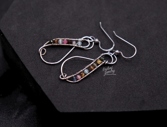 Multi Tourmaline Sterling Silver Earrings – Infinity Loop Dangle Earrings