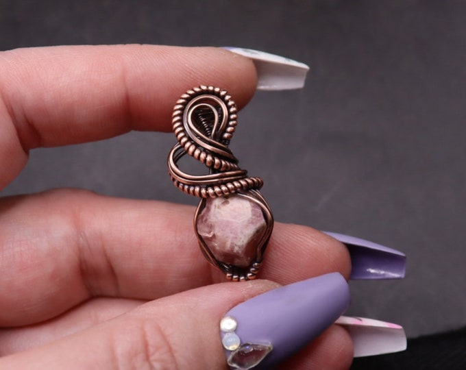 Raw Pink Garnet - Copper Wire Wrapped Pendant - January Birthstone - Light Pink Geometrical Shape