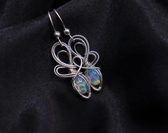 Bright Sterling Silver Wire Wrapped Opal Earrings - Dainty Opal Earrings - Made to Order Earrings - Beautiful Earring Gift