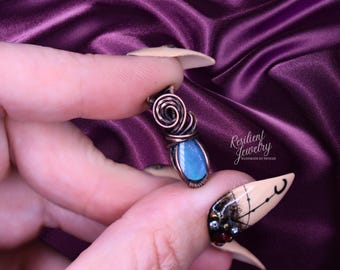 Opal Necklace - Light Blue Opal Doublet Copper Wire Wrapped Mini Pendant