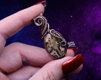 Leopard Skin Jasper Copper Wire Wrapped Pendant- Natural Earthy Necklace