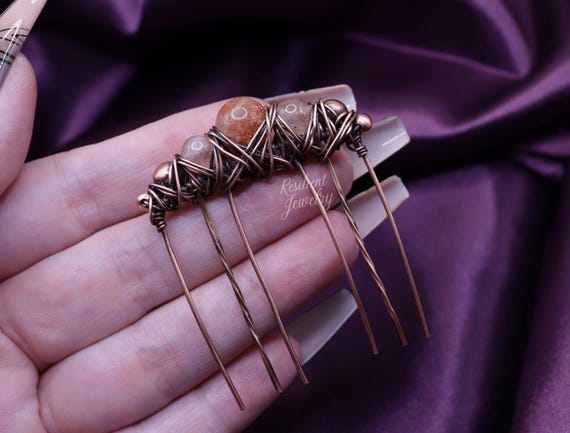Sunstone Hair Comb - Handmade Crystal Hair Accessory - Boho Hairpiece